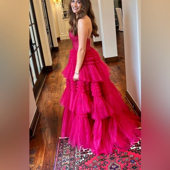 Sherri Hill Vibrant Pink Layered Dress - Picture 2 of 2